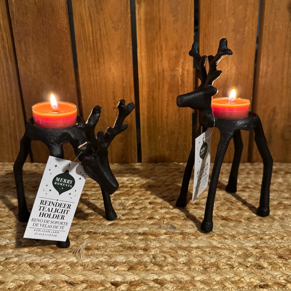NWT 2 Merry Moments Metal Reindeer Tealight Holders